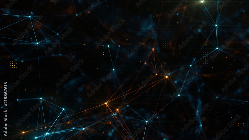 Poster abstract plexus structure of many glowing lines and particles. connection concept. creative technolo