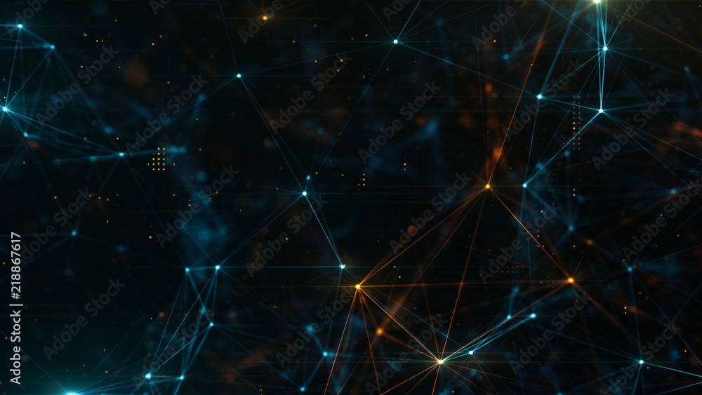 Poster abstract plexus structure of many glowing lines and particles. connection concept. creative technolo
