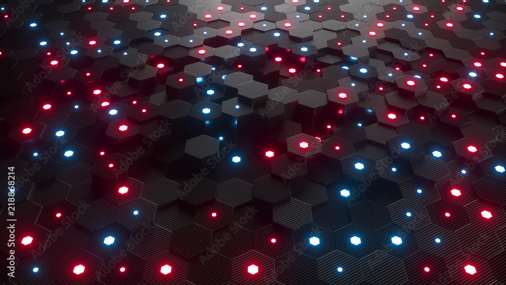 Poster abstract hexagonal geometric background. structure of lots of hexagons of carbon fiber with small gl