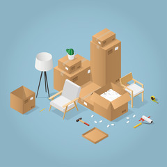 Isometric Boxes And Chair Illustration 