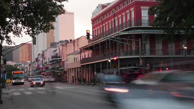 New Orleans time lapse of Decatur Street at sunset.