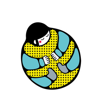 Strange human in beattle pose. Illustration in Japanese style.
