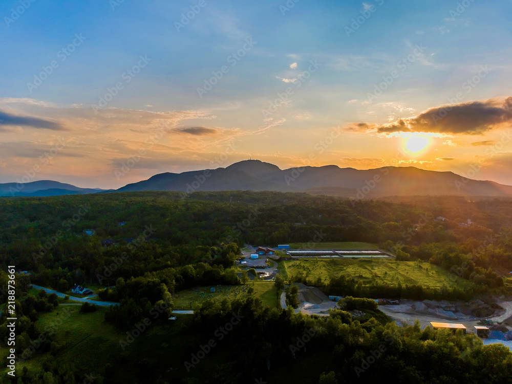 Wall mural aerial view of the orford mountain on a beautiful sunset taken with a drone