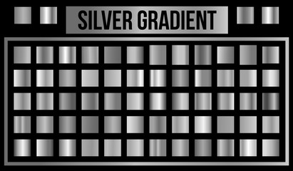 Vector set of metallic and silver shiny gradients. Vector Illustration