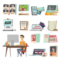 Online Education Orthogonal Icons