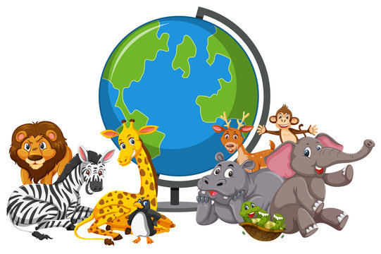 Wild animals and globe