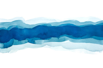 Abstract Blue Watercolor Background, Hand Paint On Paper.
