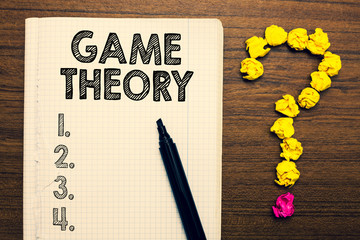 Word writing text Game Theory. Business concept for branch of mathematics concerned with analysis...