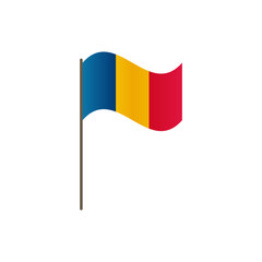 Romania flag on the flagpole. Official colors and proportion correctly. Waving of Romania flag on flagpole, vector illustration isolate