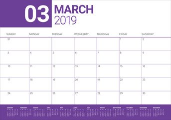 March 2019 desk calendar vector illustration