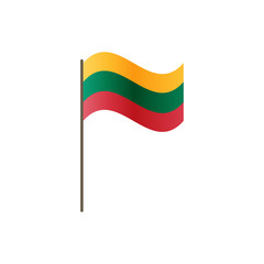 Lithuania flag on the flagpole. Official colors and proportion correctly. Waving of Lithuania flag on flagpole, vector illustration isolate