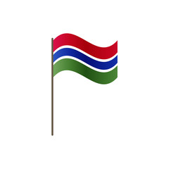 Gambia flag on the flagpole. Official colors and proportion correctly. Waving of Gambia flag on flagpole, vector illustration isolate