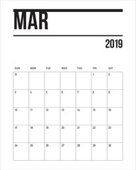 March 2019 desk calendar vector illustration