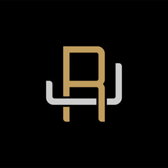 Initial letter J and R, JR, RJ, overlapping interlock logo, monogram line art style, silver gold on black background