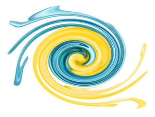 Bold blue and yellow paint swirling together in circle shape