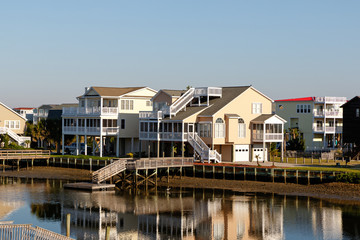 Fototapeta na wymiar Luxury beach houses on the inter coastal waterway, Sunset Beach, North Carolina