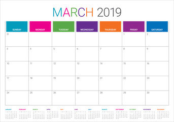 March 2019 desk calendar vector illustration
