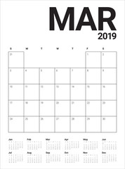 March 2019 desk calendar vector illustration