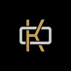 Initial letter O and K, OK, KO, overlapping interlock logo, monogram line art style, silver gold on black background