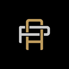 Initial letter P and A, PA, AP, overlapping interlock logo, monogram line art style, silver gold on black background