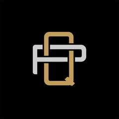 Initial letter P and Q, PQ, QP, overlapping interlock logo, monogram line art style, silver gold on black background