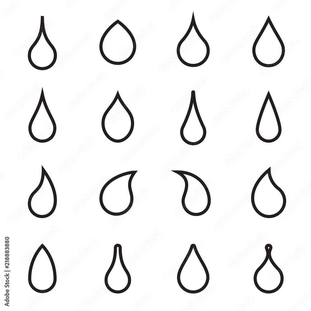 Wall mural drop shapes. collection of linear droplet symbols isolated on a white background. vector illustratio