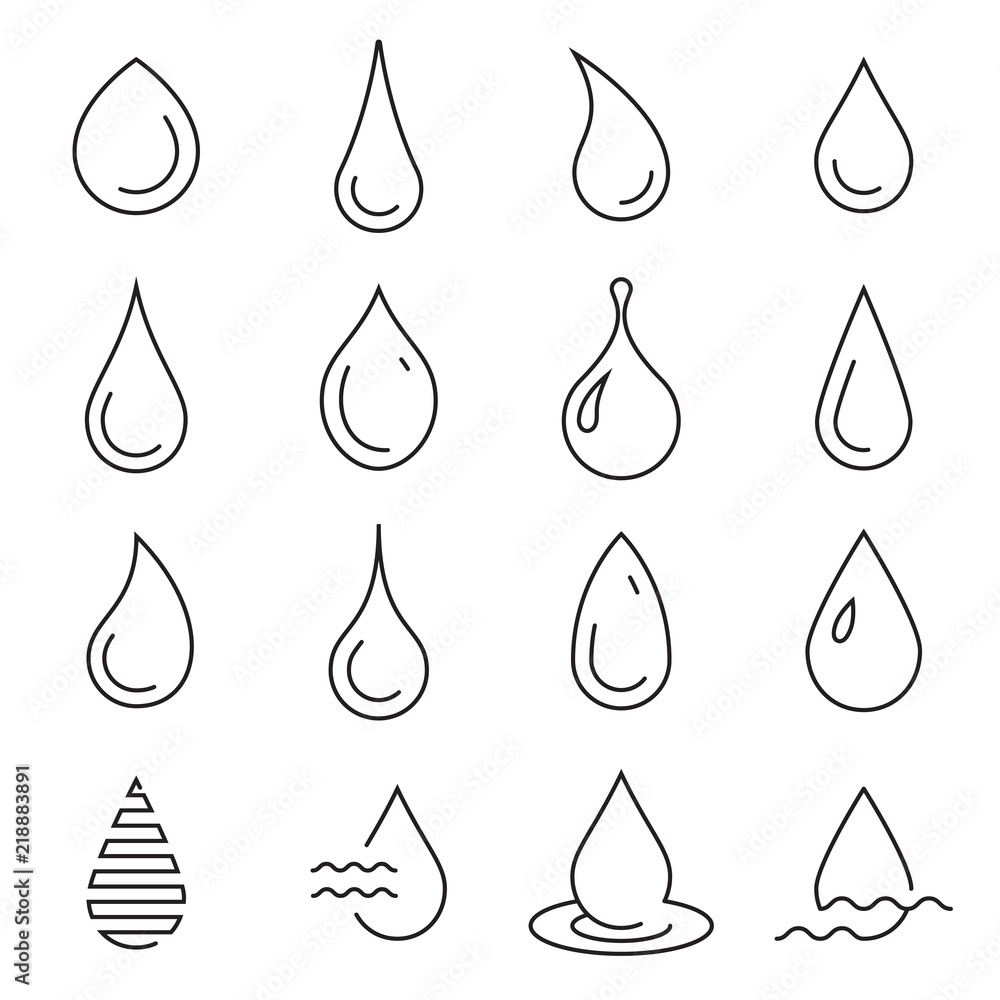 Wall mural drop icons. collection of linear droplet symbols isolated on a white background. vector illustration