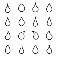 Drop shapes. Collection of linear droplet symbols isolated on a white background. Vector illustration. Editable stroke