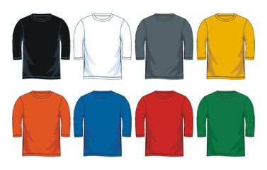 Colorful three quarter sleeve t-shirt for men. vector image
