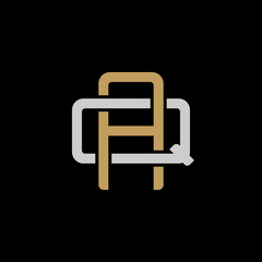 Initial letter Q and A, QA, AQ, overlapping interlock logo, monogram line art style, silver gold on black background
