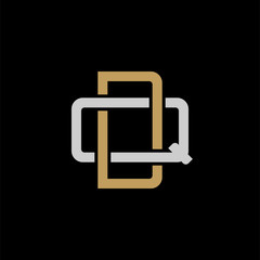 Fototapeta premium Initial letter Q and D, QD, DQ, overlapping interlock logo, monogram line art style, silver gold on black background