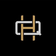 Initial letter Q and H, QH, HQ, overlapping interlock logo, monogram line art style, silver gold on black background