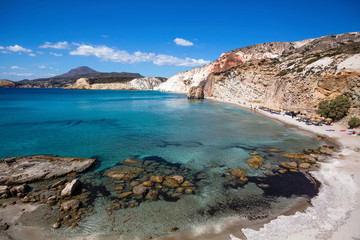 Beautiful sea beach in the Milos island, Greece, Aegean sea.