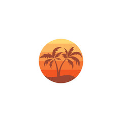 palm tree logo on the island, design of two palm trees on the beach at dusk