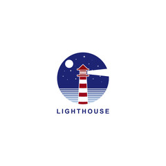logo design lighthouse, the lighthouse with a beach background at night