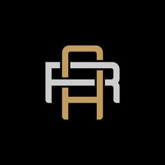 Initial letter R and A, RA, AR, overlapping interlock logo, monogram line art style, silver gold on black background