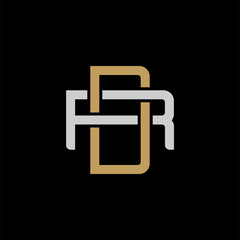 Initial letter R and D, RD, DR, overlapping interlock logo, monogram line art style, silver gold on black background