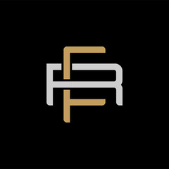 Initial letter R and F, RF, FR, overlapping interlock logo, monogram line art style, silver gold on black background