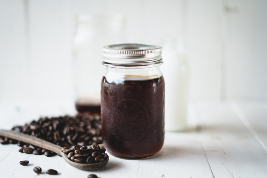 Cold brew coffee Arabica coffee In a glass bottle