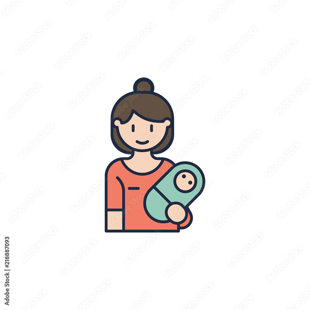 Poster mother with baby colored icon. element of family icon for mobile concept and web apps. colored mothe