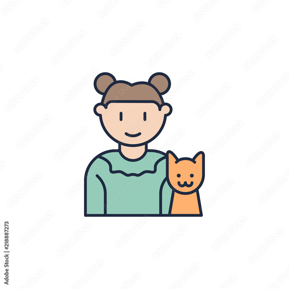 Poster girl with cat colored icon. element of family icon for mobile concept and web apps. colored girl wit