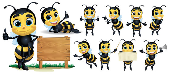 Bee cartoon Character with 10 poses_Vector Illustration EPS 10