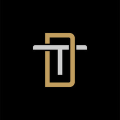 Initial letter T and D, TD, DT, overlapping interlock logo, monogram line art style, silver gold on black background