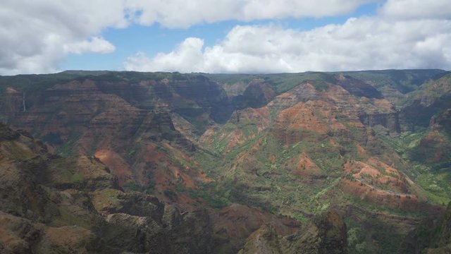 Panning right view from Waipoo Falls in Waimea Canyon, Kauai, Hawaii.