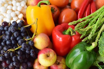 Fototapeta na wymiar colorful vegetable in wood tray, organic garden or healthy clean food vitamin conc