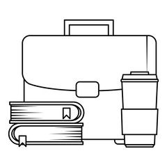portfolio briefcase with books and coffee