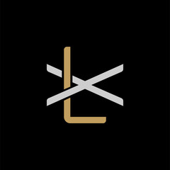 Initial letter X and L, XL, LX, overlapping interlock logo, monogram line art style, silver gold on black background