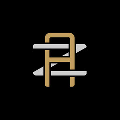 Initial letter Z and A, ZA, AZ, overlapping interlock logo, monogram line art style, silver gold on black background