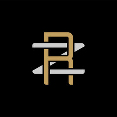 Initial letter Z and R, ZR, RZ, overlapping interlock logo, monogram line art style, silver gold on black background
