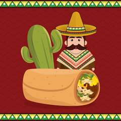 mexican man character with culture icons